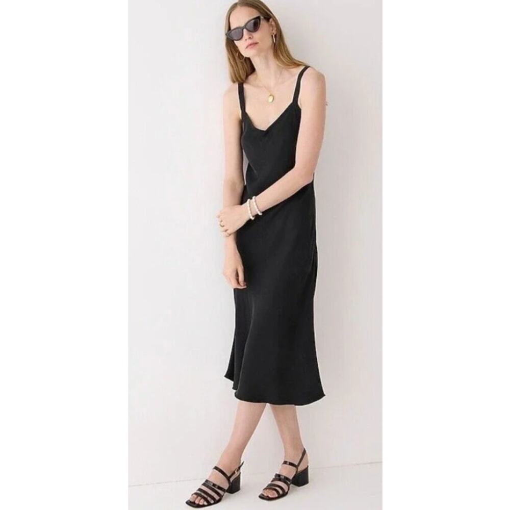 J.Crew GWYNETH Black Cupro Blend Slip Midi Dress in Black Size 12 NWT $128